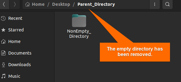 The desired empty directory has been removed by using the rm command in Linux(GUI view).