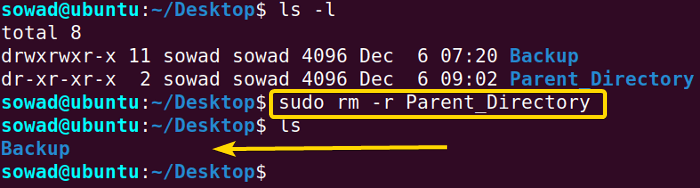 The desired restricted directory has been removed by using the rm command in Linux.