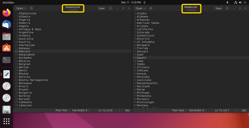 showing Country.txt and States.txt files
