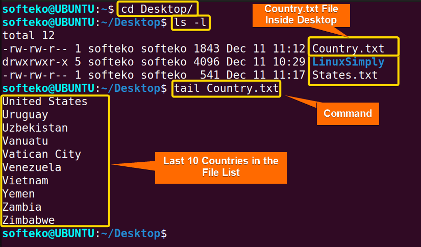Using tail command in linux in default 