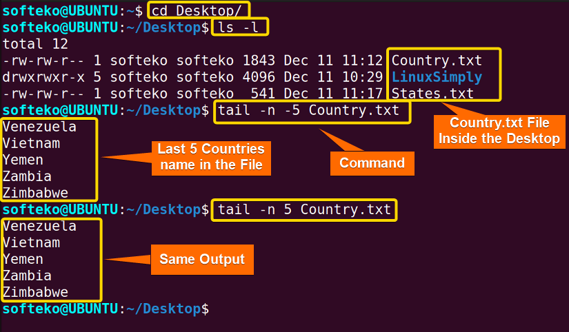 using tail command in linux to view 5 lines