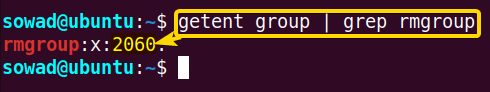 Checking the GID of the newly created group.