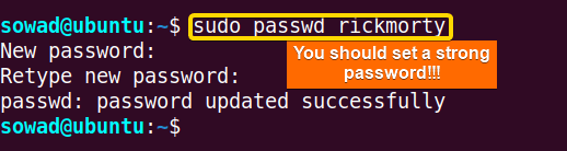 Setting password for the newly created user.