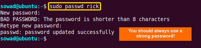Setting password for the new user.