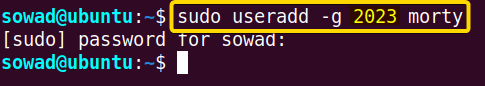 Creating the new user with the desired GID.