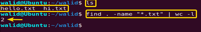 Piping the output of the find command into the wc command