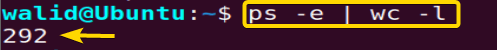 Displaying number of processes using the wc command in Linux