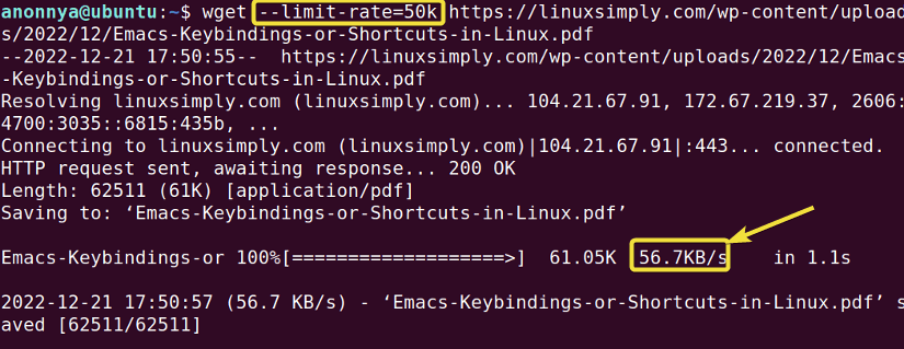 Limiting downloading speed for files usning wget command.