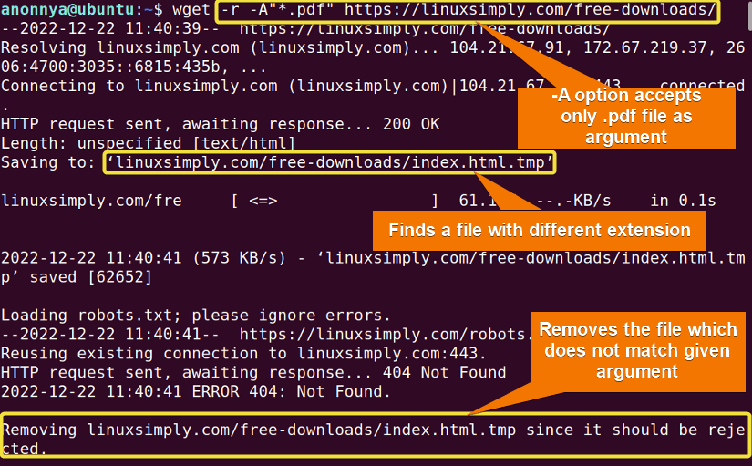 Selecting certain file types while downloading using wget command.