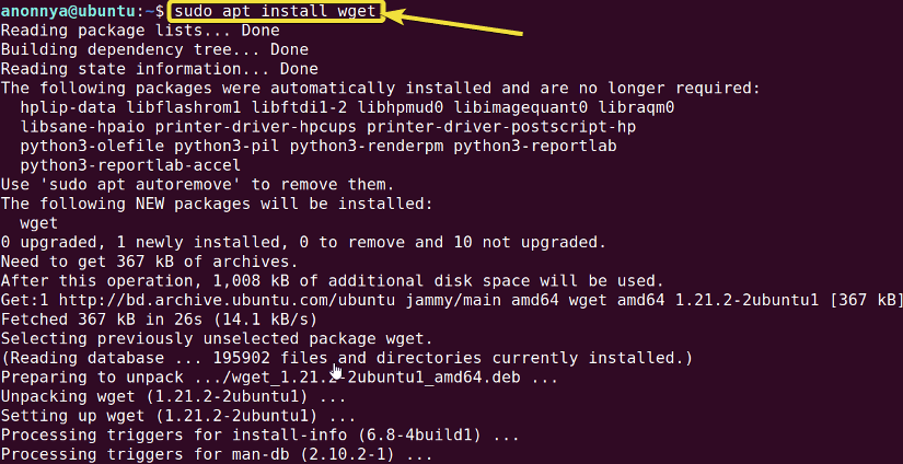 Installing wget command.