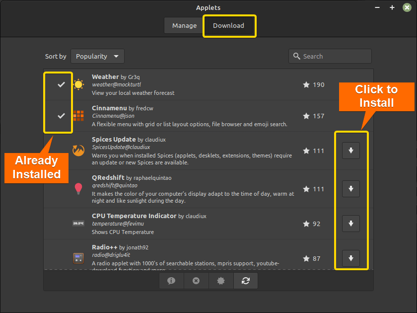 download tab details and settings