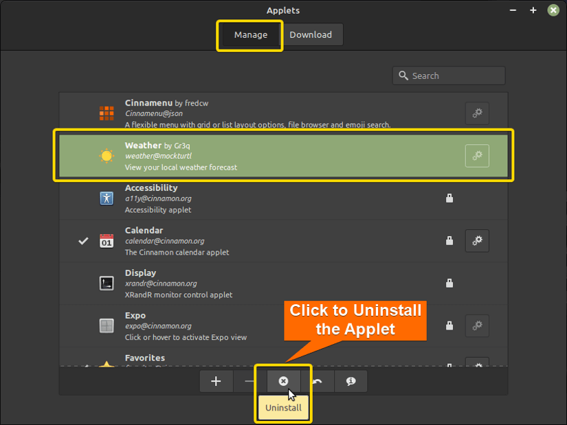 uninstalling an applet