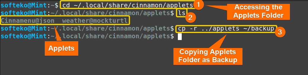 creating a backup of applet in linux