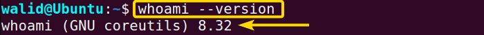 Printing the version of whoami command in linux