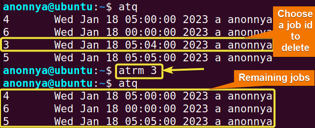 Removing a pending job using at command in linux.