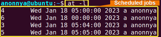 Listing pending jobs using at command in linux.
