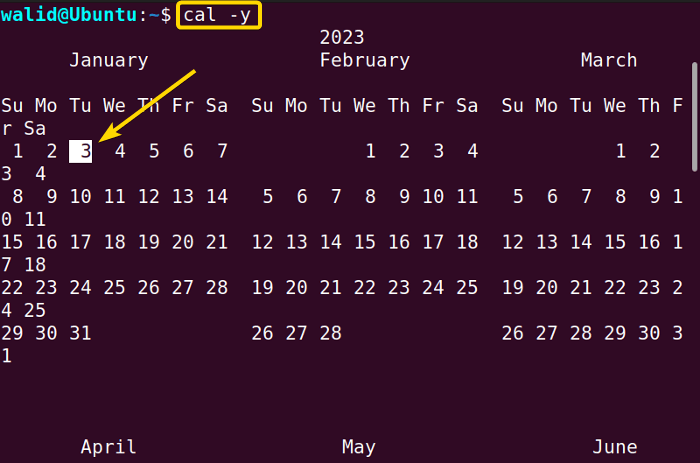 Showing calendar of whole current year 