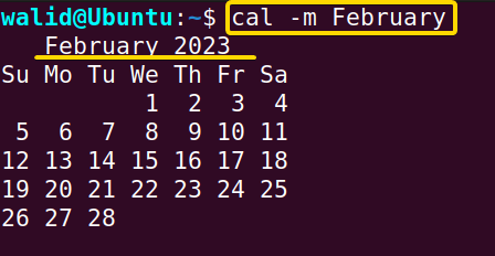 Calender of a specific month of current year