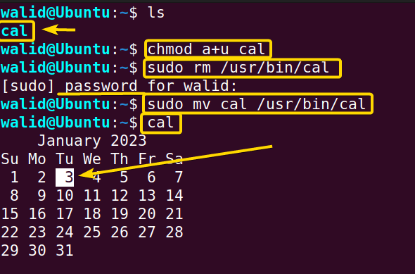 Showing steps to follow if cal command doesn't work properly