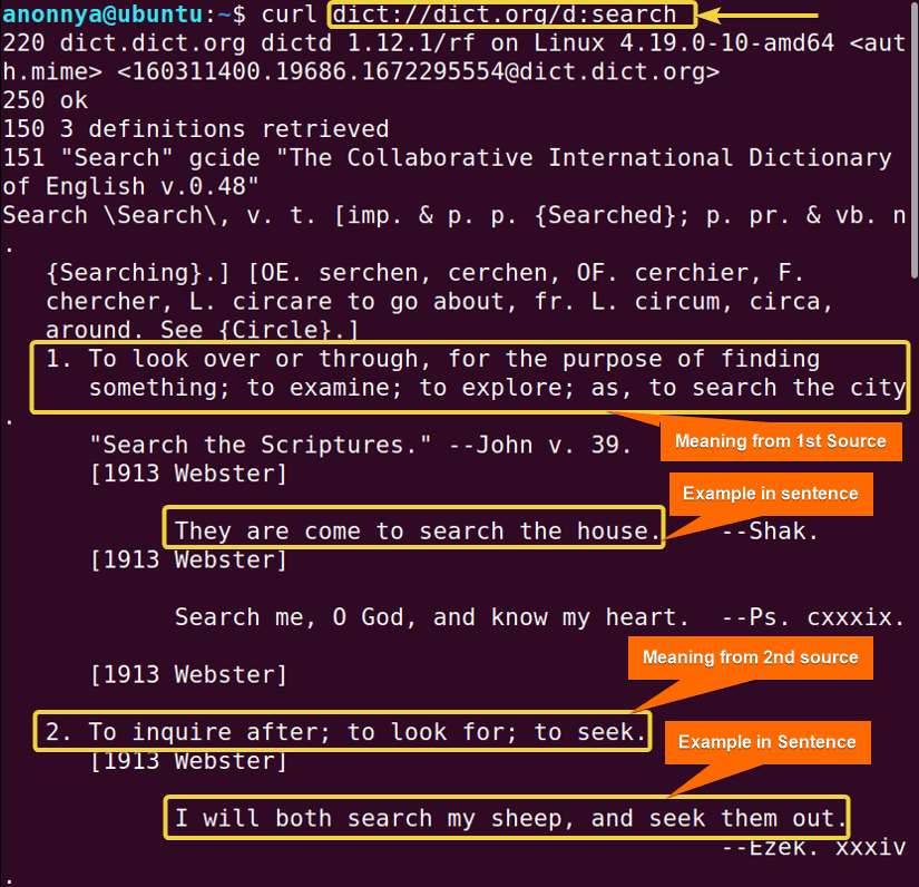 Searching meaning of a word from command line.