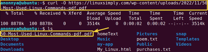 Downloading files under default name using curl command in linux.