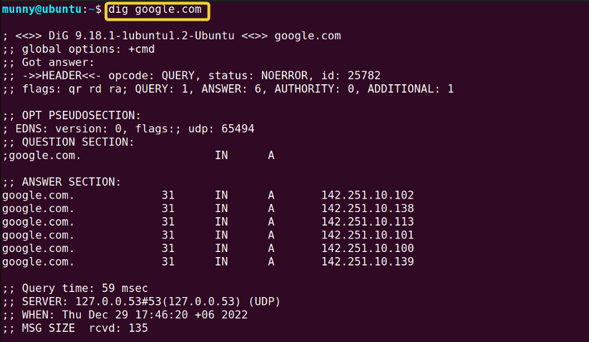 Dig domain name.