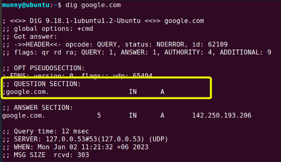 The question section of output.