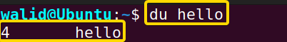 showing space usage of a single file using the du command in Linux
