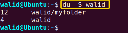 Displaying disk usage of directory and subdirectory separately using the du command in Linux