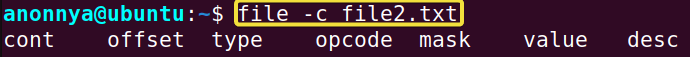 Displaying parsed version of a file using the file command in Linux.