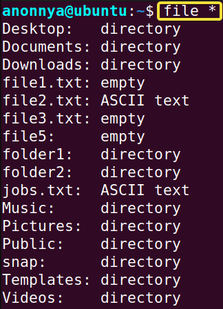 Printing Types of All Files Available in the Current Directory.