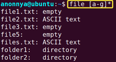 Printing Types of Filenames in a Range.