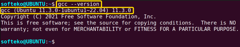 showing version information of gcc linux