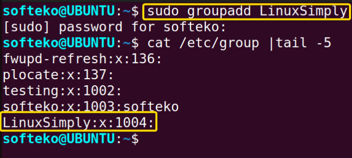 adding a group and showing the gid in linux