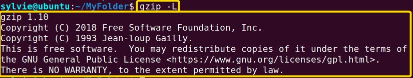 Display the License & the Version  Using the “gzip” Command in Linux