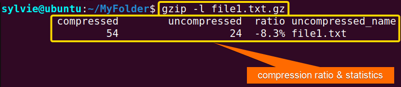 Display the Compression Ratio & the Statistics of the Specified File