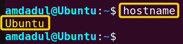 Showing the hostname (Ubuntu) of my Linux machine.