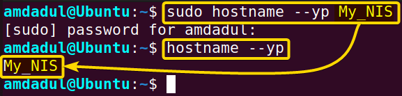 Showing that the NIS domain name has been changed to My_NIS.