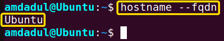 Showing the FQDN of my Linux machine using the hostname command in linux.