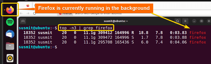 Firefox is currently running in the background for more than one minute.