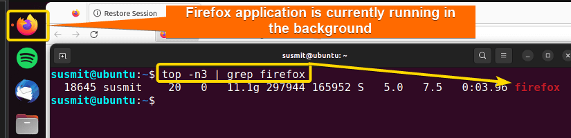 Firefox is currently running in the background for less than ten minutes.