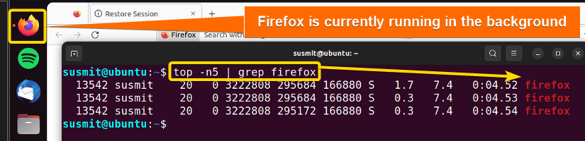 Firefox is currently running in the background.