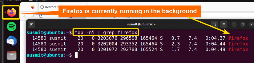 Firefox is currently running in the background.