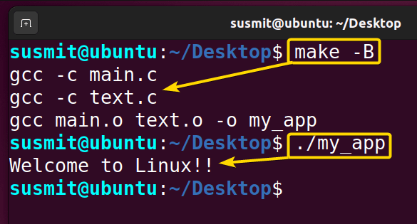 The make command has compiled the updated file