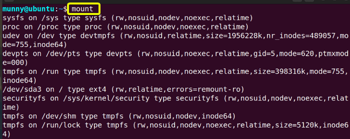 mount command in linux.