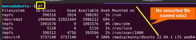 Check the list if the act of faking the mount of a file worked.