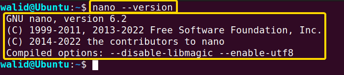 Checking version of the nano command in Linux