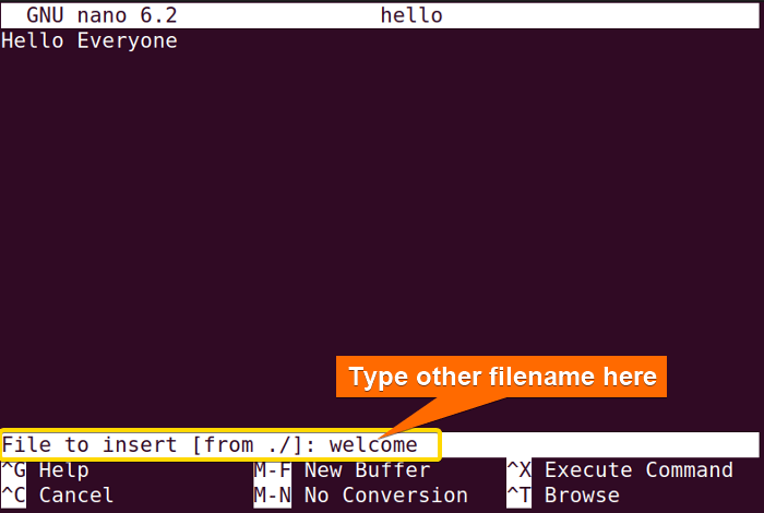 Inserting new file in an existing file