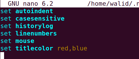 Customizing the nano command in Linux