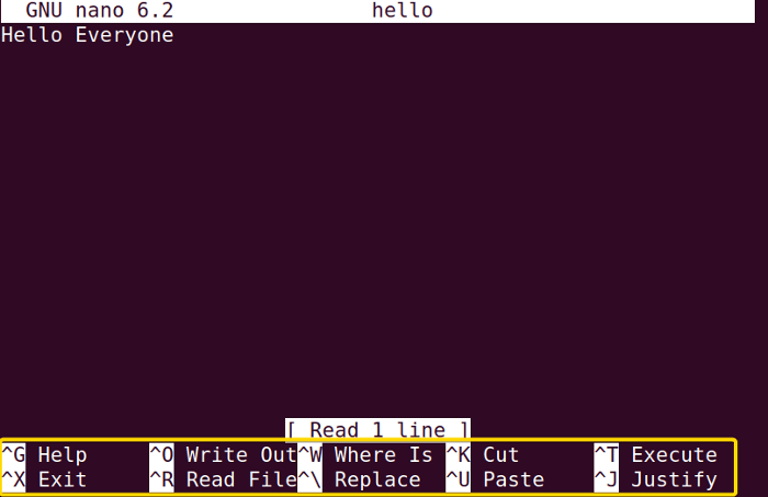 Shortcuts in the nano command in Linux